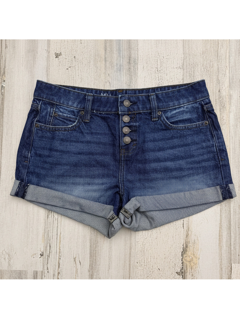 No Boundaries Women’s 5 Dark Wash Denim Shorts Button